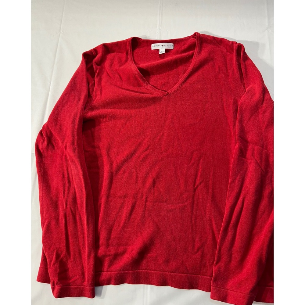 Tommy Hilfiger Golf Red V-Neck Sweater Long Sleeve Knit Top L